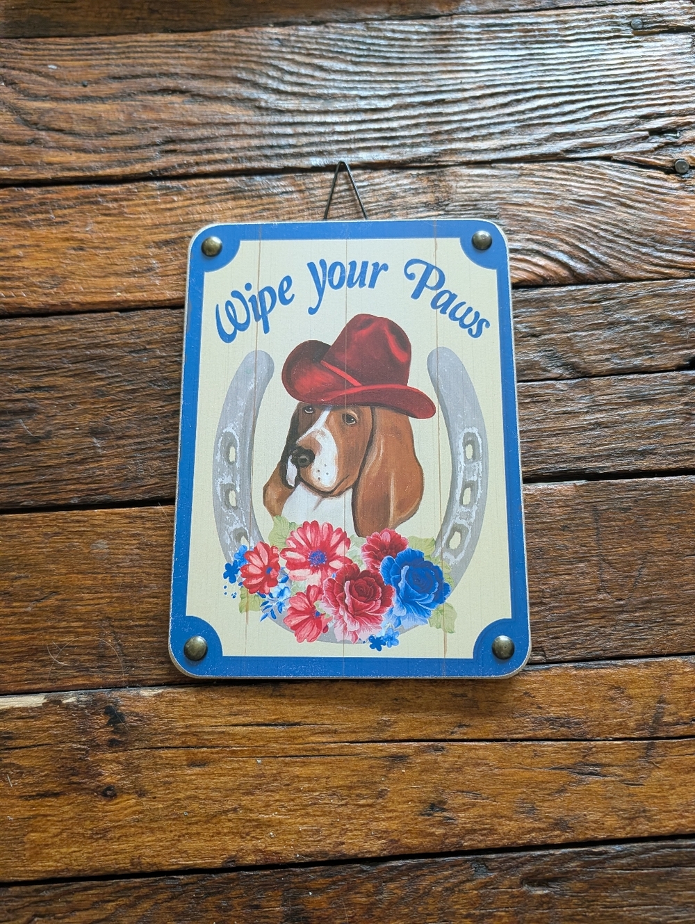 The Pioneer Woman Decor Wipe Your Paws Basset Hound Dog Charlie Wooden Sign